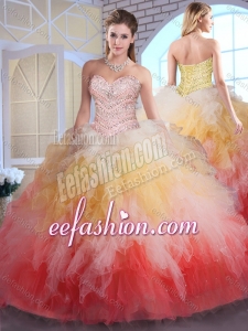 Romantic Ball Gown Sweet 16 Dresses in Multi Color with Beading and Ruffles for 2016