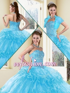 Sweet Ball Gown Sweet 16 Dresses with Beading and Ruffled Layers in Aqua Blue