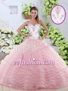 Sweet Brush Train Amazing Quinceanera Gowns with Beading and Ruffled Layers for 2016