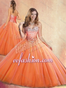Customized Sweetheart Orange Red Puffy Quinceanera Gowns with Beading for 2016
