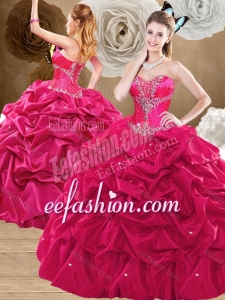 Discount Brush Train Hot Pink Sweet 16 Puffy Quinceanera Gowns with Pick Ups