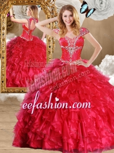 Fashionable Red Puffy Quinceanera Gowns with Beading and Ruffles