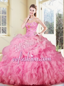 Lovely Ball Gown Rose Pink Quinceanera Dresses with Ruffles and Pick Ups for 2016