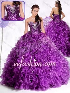 Luxurious Ball Gown Sweetheart Ruffles and Sequins Puffy Quinceanera Gowns