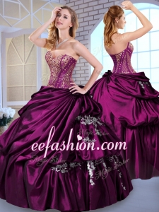 Luxurious Ball Gown Taffeta Dark Purple Quinceanera Dresses with Pick Ups for 2016