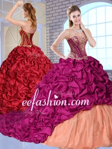 New Arrivals Brush Train Pick Ups and Appliques Quinceanera Gowns for 2016
