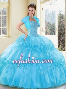 New Style Ball Gown Aqua Blue Sweet 16 Gowns with Beading and Ruffled Layers for 2016