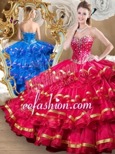 Perfect Red Sweet 16 Dresses with Beading and Ruffled Layersfor 2016