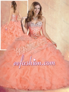 Popular Brush Train Sweet 16 Puffy Quinceanera Gowns with Ruffles and Bubles for 2016