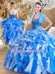 Pretty Multi Color Puffy Quinceanera Gowns with Ruffles and Beading for 2016
