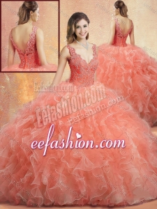Pretty V Neck Sweet 16 Gowns with Ruffles and Appliques for 2016
