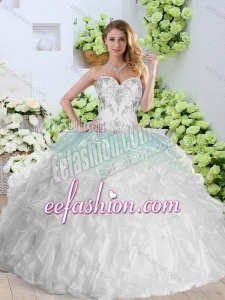 Simple Sweetheart White Quinceanera Gowns with Appliques and Ruffles for 2016