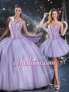 Lovely Sweetheart Beading Lavender DetachableQuinceanera Gown for 2016