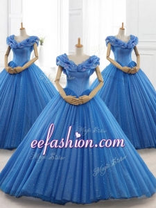 Classical Blue Off the Shoulder In Stock Quinceanera Dresses with Appliques