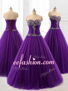Latest Appliques Cap Sleeves In Stock Quinceanera Dresses in Purple