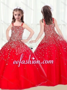 Cute Ball Gown Straps Beading Red Little Girl Pageant Dresses