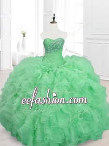Elegant Beading and Ruffles Sweetheart In Stock Quinceanera Dresses in Green