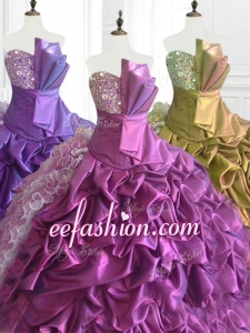 Fashionable Strapless Pick Ups In Stock Quinceanera Dresses with Sequins and Ruffles
