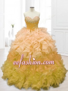 Fashionable Sweetheart Beading and Ruffles In Stock Quinceanera Dresses in Gold