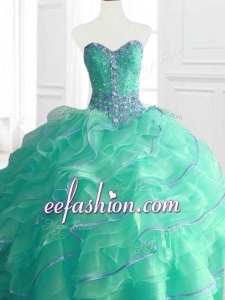 Gorgeous Sweetheart Beading and Ruffles In Stock Quinceanera Gowns in Turquois