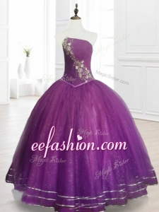 Perfect Strapless Purple Floor Length In Stock Quinceanera Gowns with Beading