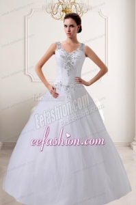 2014 A Line Straps Beading Wedding Dresses with Zipper Up