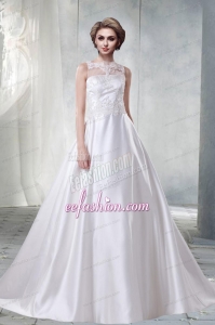 2014 New Princess Bateau Lace Wedding Dresses with Brush Train