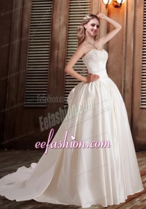 Cheap A Line Sweetheart Wedding Dresses with Chapel Train