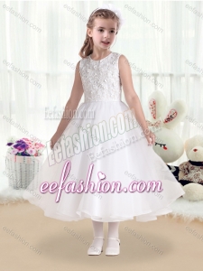 Cheap Princess Scoop White Cute Flower Girl Dresses with Appliques
