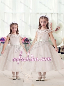 Classical Cap Sleeves Cute Flower Girl Dresses with Appliques and Belt
