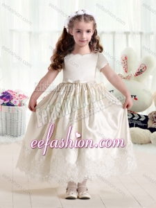 Customized Empire Short Sleeves Cute Flower Girl Dresses with Lace