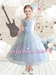 Discount Bateau Cap Sleeves Cute Flower Girl Dresses with Appliques