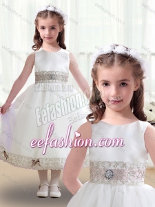 Discount Scoop White Cute Flower Girl Dresses with Appliques