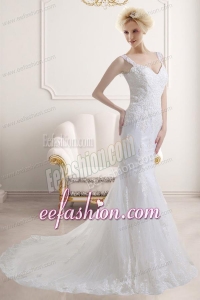 Elegant Mermaid Straps Zipper Up Wedding Dress with Lace and Appliques
