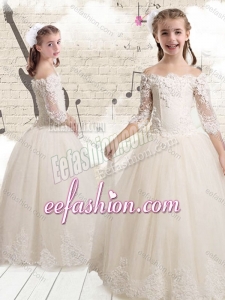 Elegant Off the Shoulder White Cute Flower Girl Dresses with Appliques