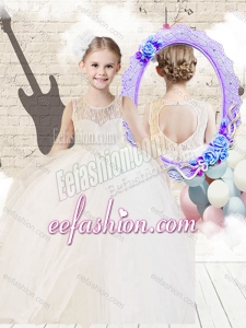 Fashionable Scoop Ball Gown White Little Girl Pageant Dresses with Lace