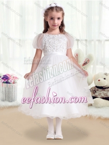 Fashionable Scoop White Cute Flower Girl Dresses with Appliques