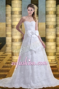 Lace Sweetheart Court Train A Line Clasp Handle Wedding Dresses