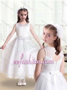 Lovely Empire Scoop Cute Flower Girl Dresses in White with Appliques