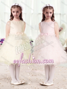 Luxurious Scoop Cute Flower Girl Dresses with Ruffles and Bowknot