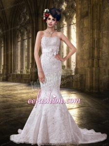 Mermaid Lace Strapless Fashionable Wedding Dresses with Court Train