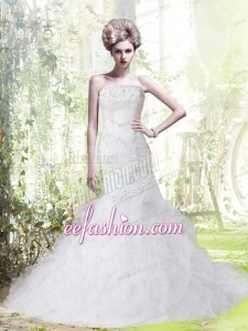 Mermaid Strapless Court Train Beautiful Wedding Dress with Beading