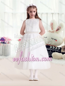 New Arrivals Bateau Beading White Cute Girl Dresses