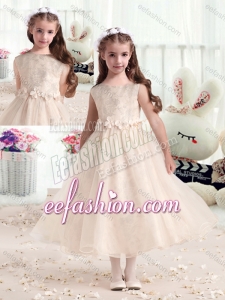New Style Bateau Champagne Cute Flower Girl Dresses with Appliques