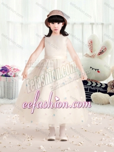 Perfect Bateau Champagne Cute Flower Girl Dresses with Appliques and Belt