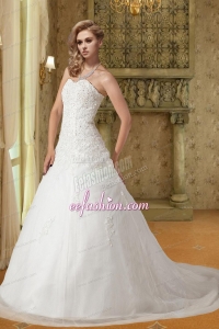 Popular A Line Sweetheart Court Train Wedding Dress with Appliques