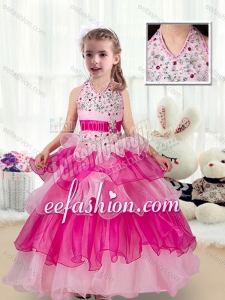 Pretty Halter Top Little Girl Pageant Dresses with Ruffled Layers