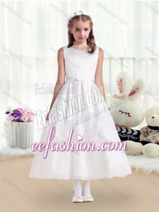 Pretty Scoop White Cute Flower Girl Dresses with Lace and Belt