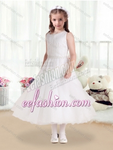 Romantic Scoop White Cute Flower Girl Dresses with Beading