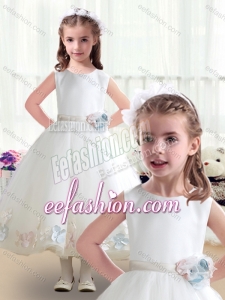 Top Selling Scoop White Cute Flower Girl Dresses with Appliques